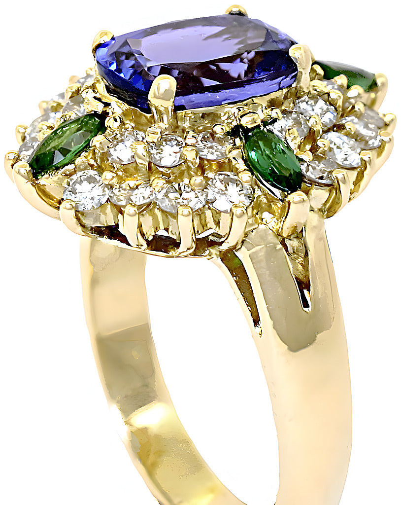 Oval Tanzanite marquise Tsavorite and diamond ring - In House Treasure