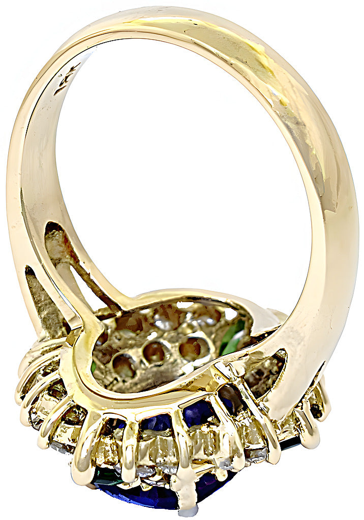 Oval Tanzanite marquise Tsavorite and diamond ring - In House Treasure