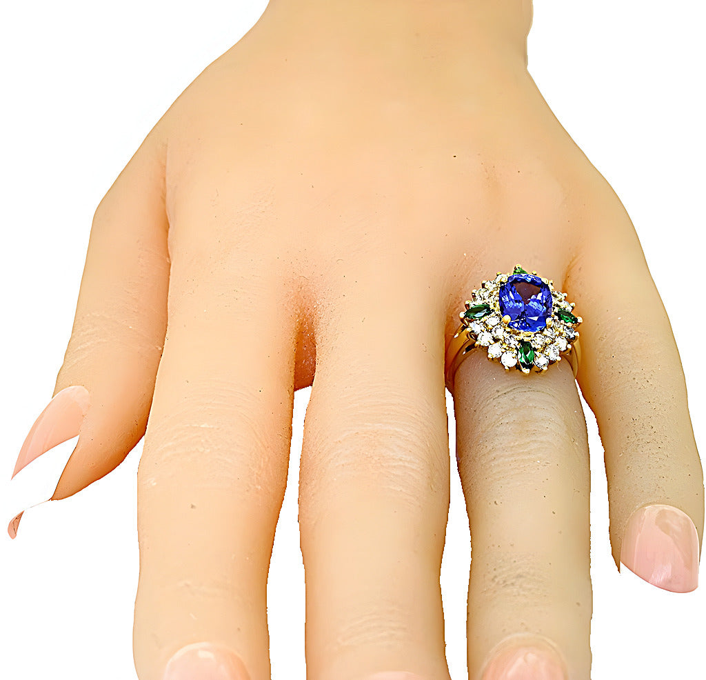 Oval Tanzanite marquise Tsavorite and diamond ring - In House Treasure