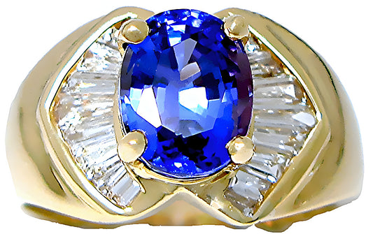 Oval Tanzanite ring with Baguette diamonds - In House Treasure