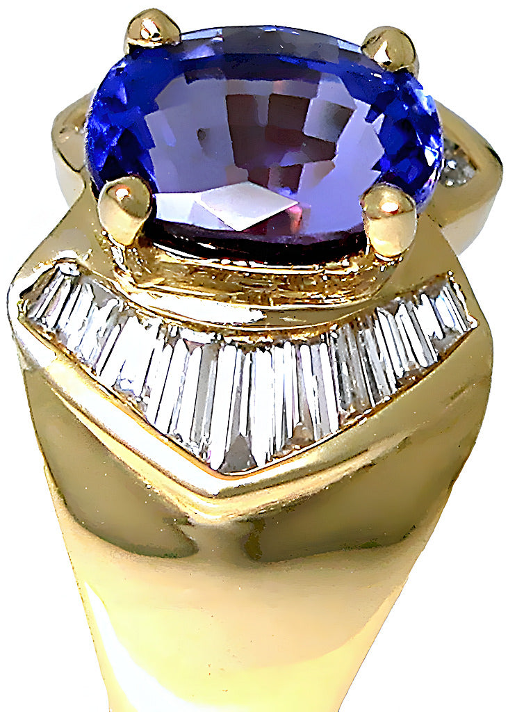 Oval Tanzanite ring with Baguette diamonds - In House Treasure