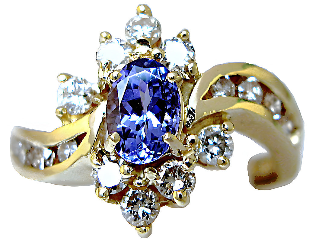 Oval Tanzanite with chennel and prong diamond ring - In House Treasure