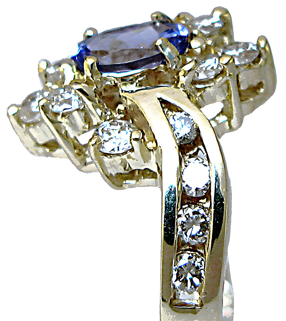 Oval Tanzanite with chennel and prong diamond ring - In House Treasure