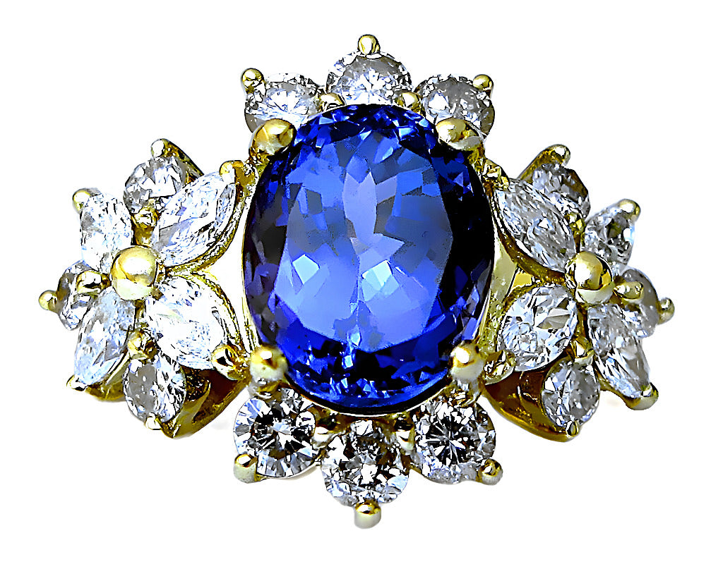 Oval Tanzanite with round marquise diamonds ring - In House Treasure