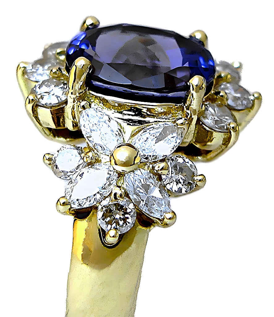 Oval Tanzanite with round marquise diamonds ring - In House Treasure