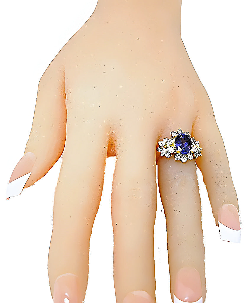 Oval Tanzanite with round marquise diamonds ring - In House Treasure