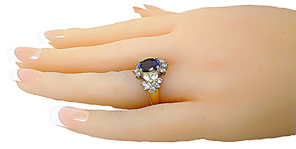 Oval Tanzanite with round marquise diamonds ring - In House Treasure