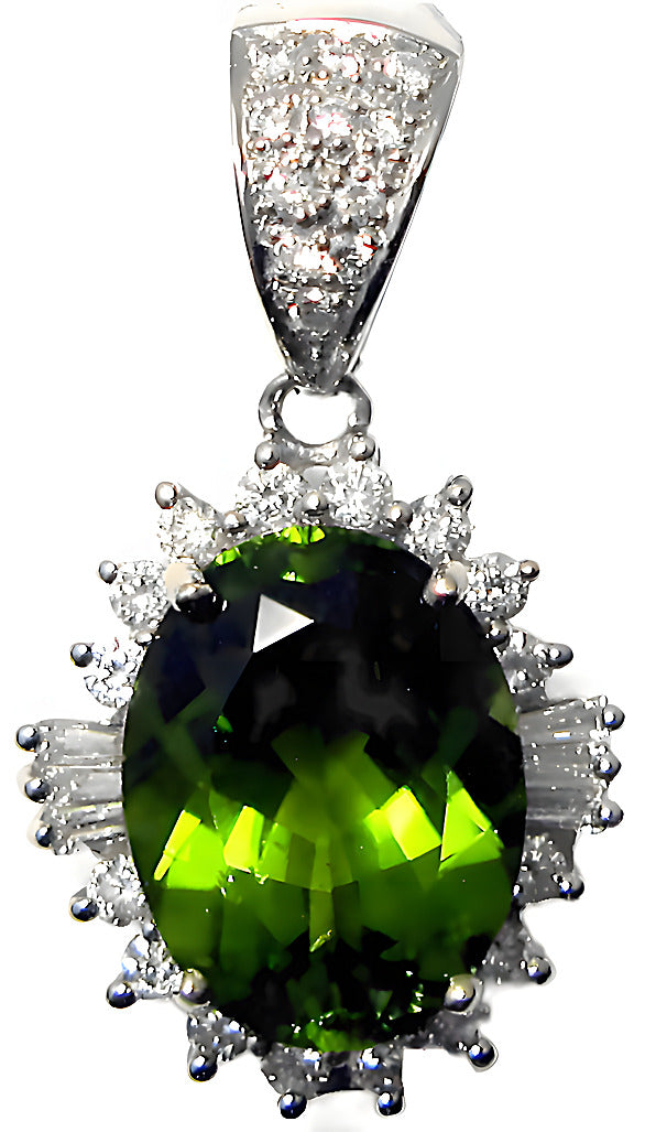 Peridot pendant with round and baguette diamond and enhancer - In House Treasure