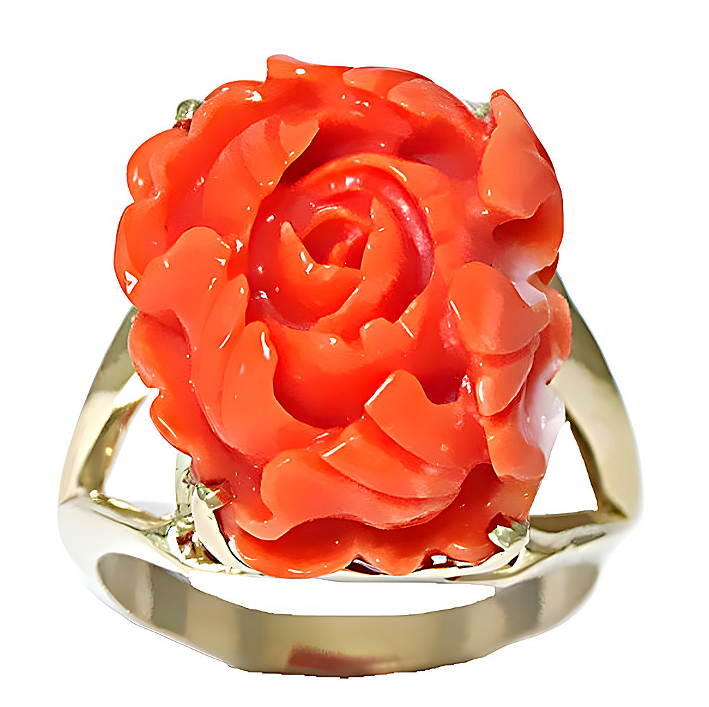 Pink Coral Carving Flower Ring - In House Treasure