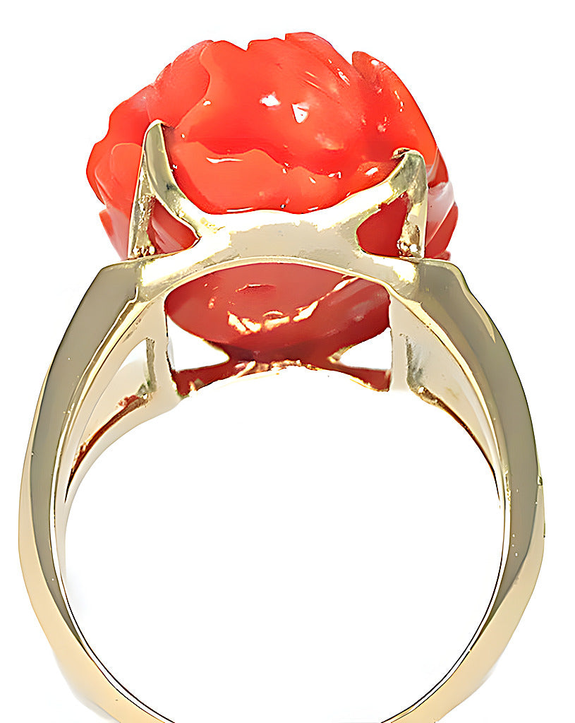 Pink Coral Carving Flower Ring - In House Treasure
