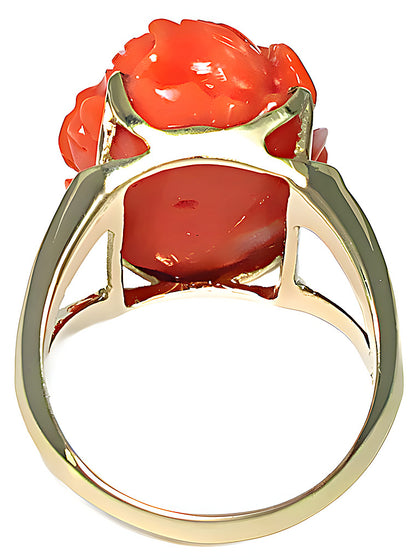 Pink Coral Carving Flower Ring - In House Treasure