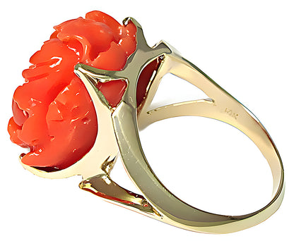 Pink Coral flower carving ring - In House Treasure