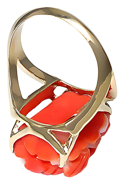 Pink Coral flower carving ring - In House Treasure