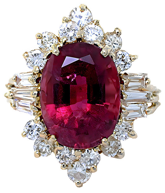Pink Tourmaline Baguette & Diamond Ring - In House Treasure