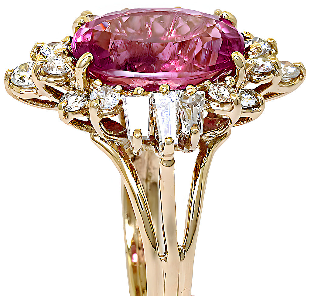 Pink Tourmaline with baguettes and round diamonds ring - In House Treasure