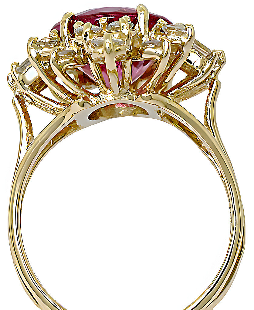 Pink Tourmaline with baguettes and round diamonds ring - In House Treasure