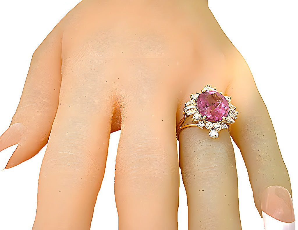 Pink Tourmaline with baguettes and round diamonds ring - In House Treasure