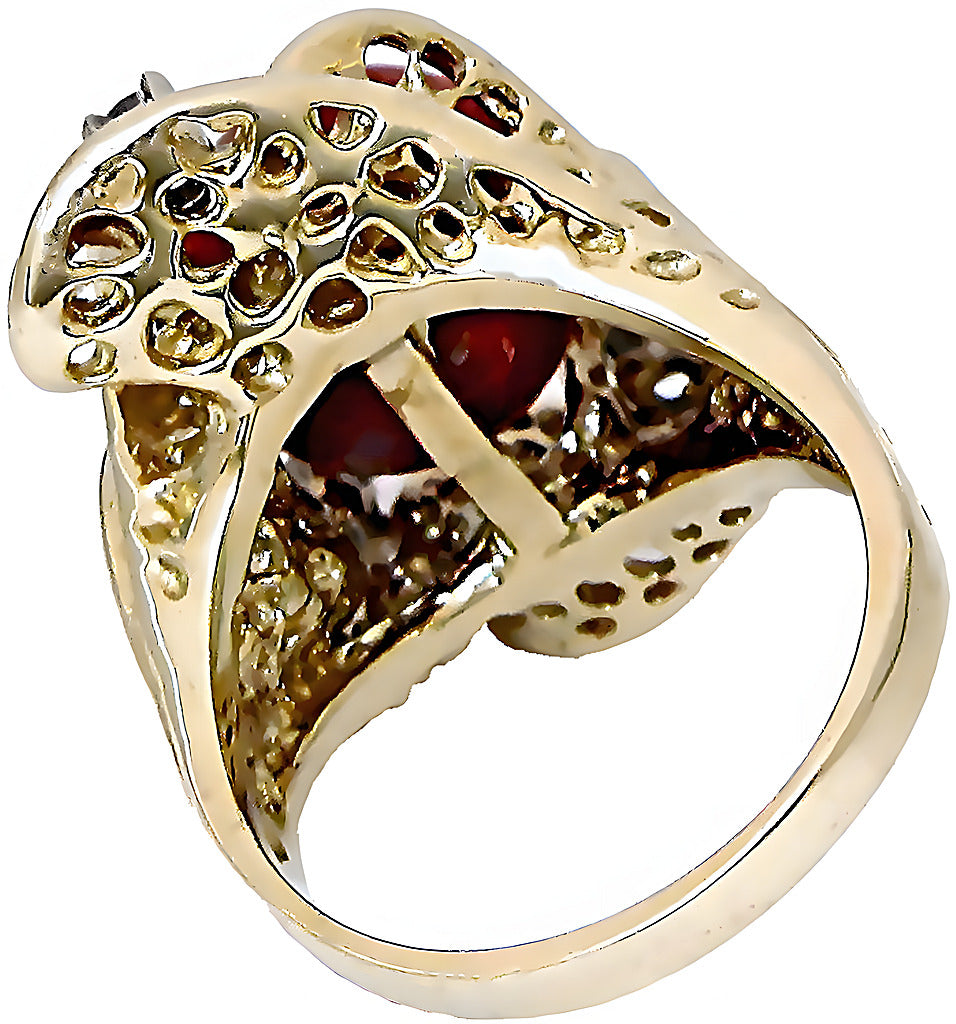 Red Coral bead and diamond ring - In House Treasure