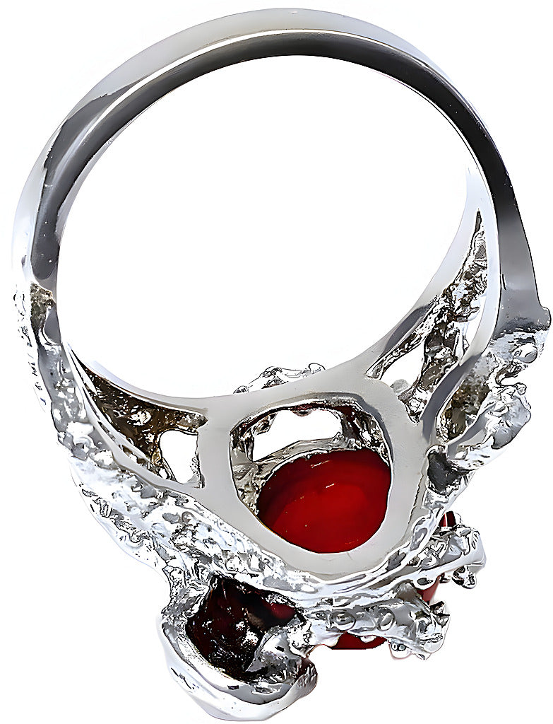 Red Oval Cabochon Coral Octopus Ring - In House Treasure