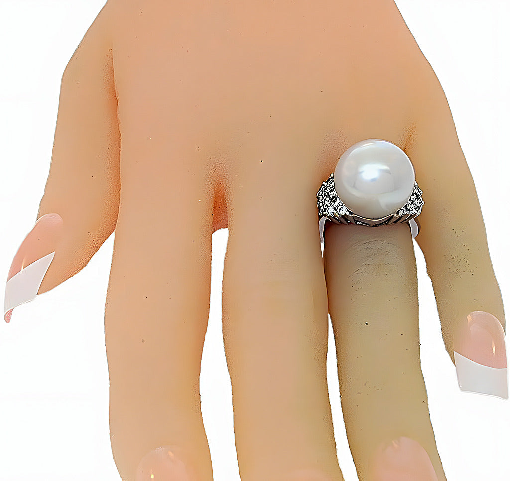 South Sea Pearl Ring & Cluster Diamonds - In House Treasure