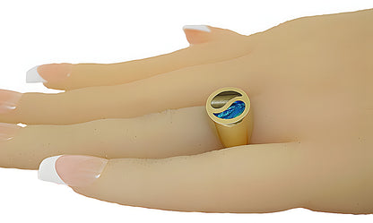 Synthetic Opal Gold Coral Yin Yang Ring - In House Treasure