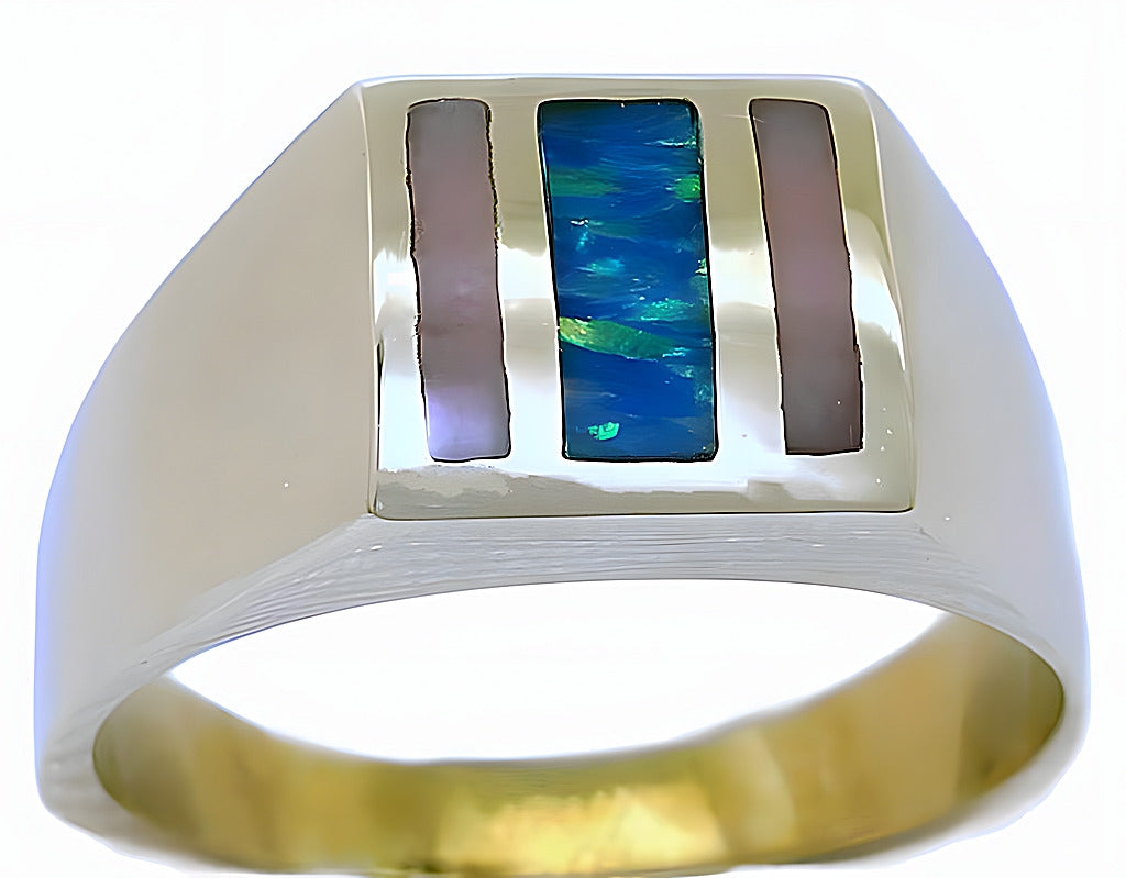 Synthetic Opal Pink Coral Inlay Ring - In House Treasure
