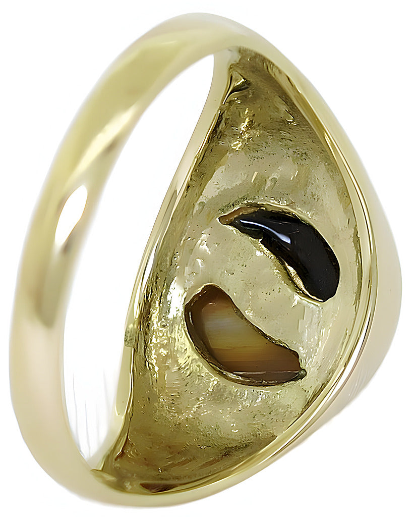 Synthetic Opal and Gold Coral Yin Yang inlay ring - In House Treasure