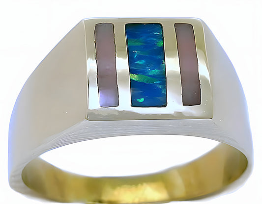 Synthetic opal and light pink coral inlay ring - In House Treasure