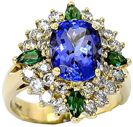 Tanzanite Ring Tsavorites & Diamonds - In House Treasure