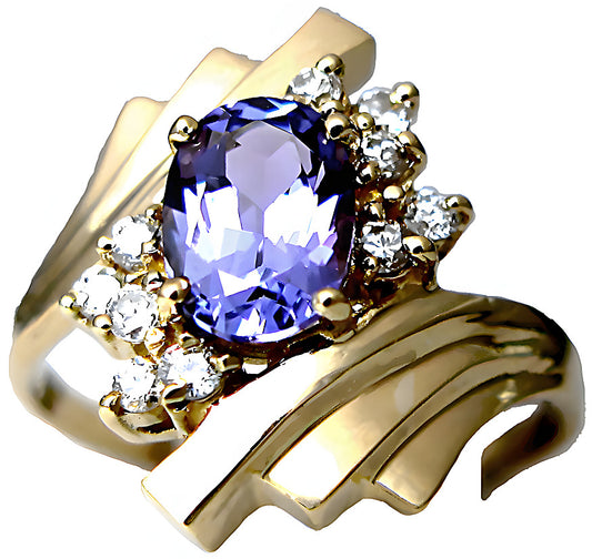 Tanzanite Ring & Round Cluster Diamonds - In House Treasure