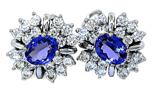 Tanzanite, Cluster Diamond Earrings - In House Treasure