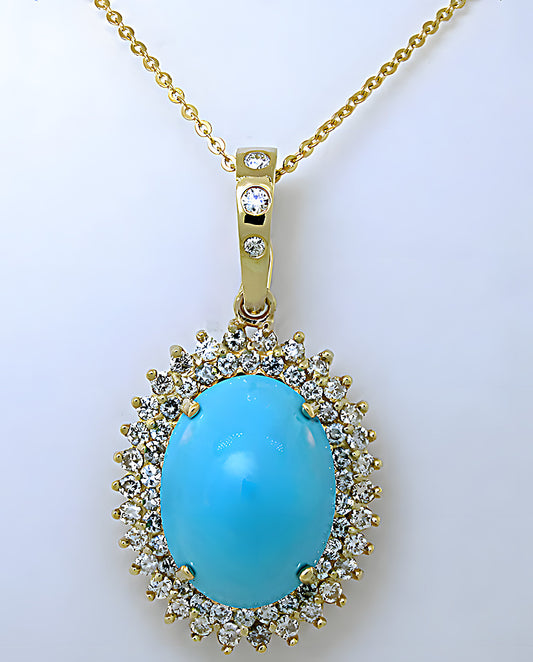 Turquoise pendant, round diamond enhancer - In House Treasure