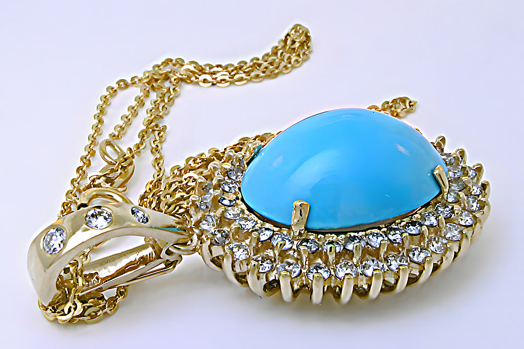 Turquoise and diamond pendant with enhancer - In House Treasure