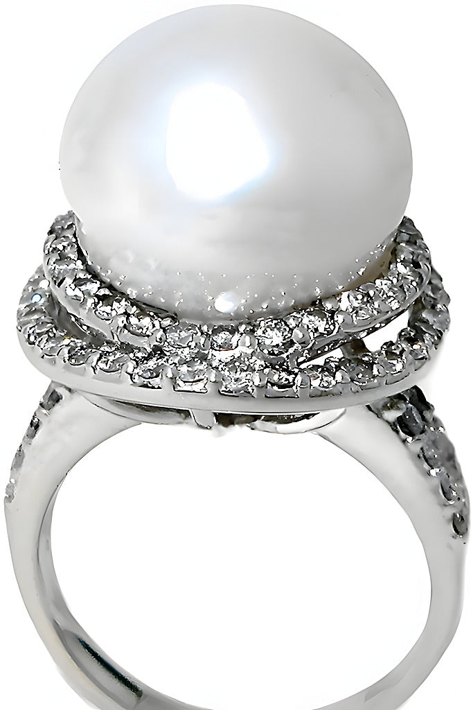 White South Sea pearl with halo and diamond ring - In House Treasure