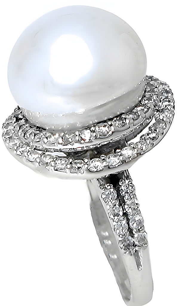 White South Sea pearl with halo and diamond ring - In House Treasure