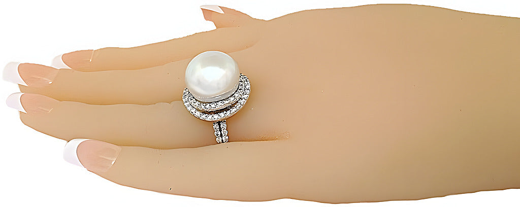 White South Sea pearl with halo and diamond ring - In House Treasure