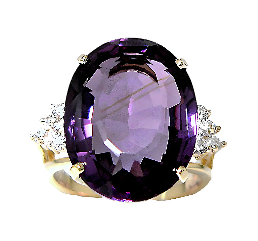 Wide Oval Amethyst And Diamond Ring - In House Treasure