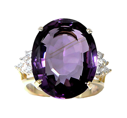 Wide Oval Amethyst And Diamond Ring - In House Treasure