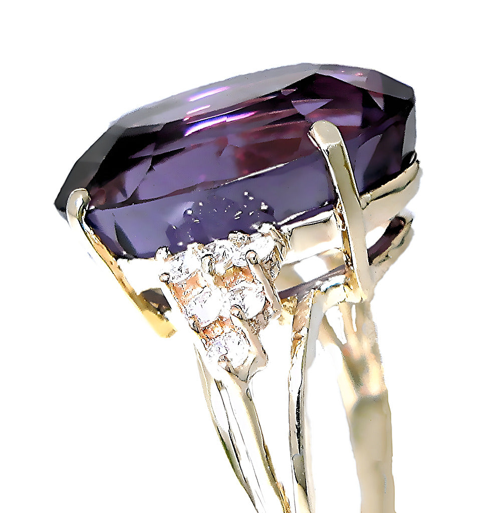Wide Oval Amethyst And Diamond Ring - In House Treasure