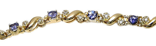 14k yellow gold bracelet with Round Tanzanite and diamond - In House Treasure