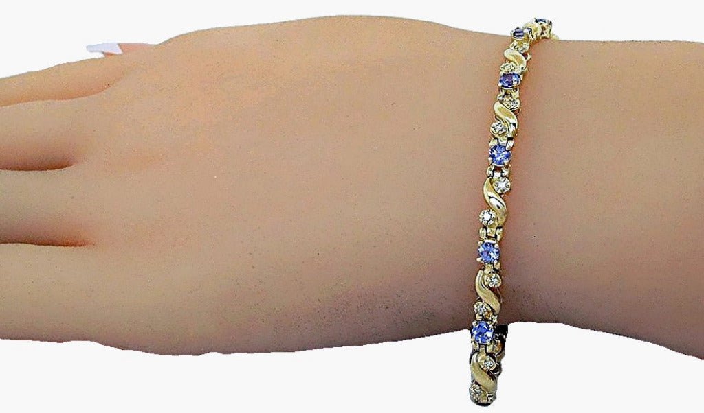 14k yellow gold bracelet with Round Tanzanite and diamond - In House Treasure
