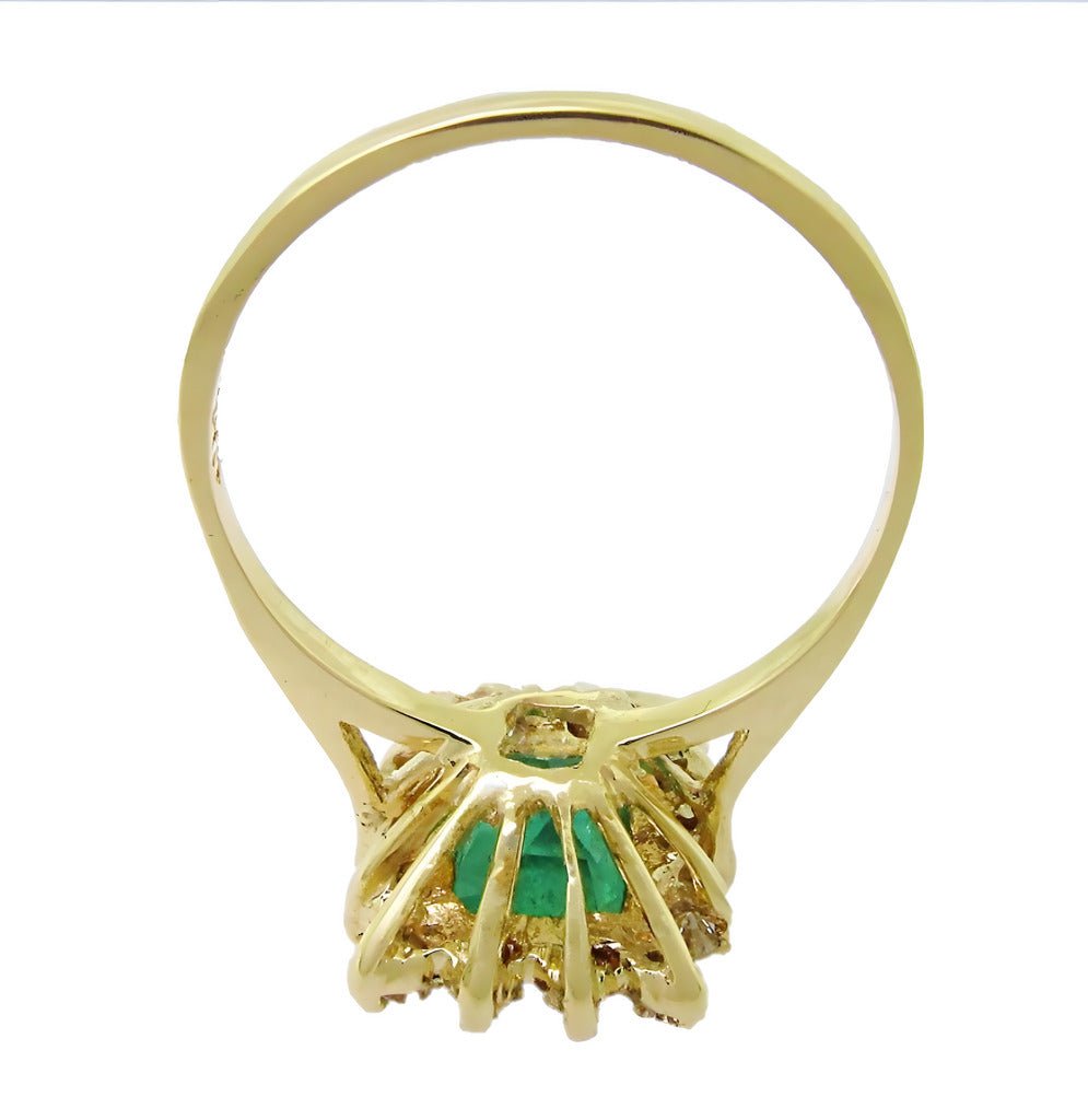 14k yellow gold Colombian Emerald, Emerald cut with diamond around ring - In House Treasure