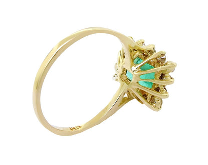 14k yellow gold Colombian Emerald, Emerald cut with diamond around ring - In House Treasure