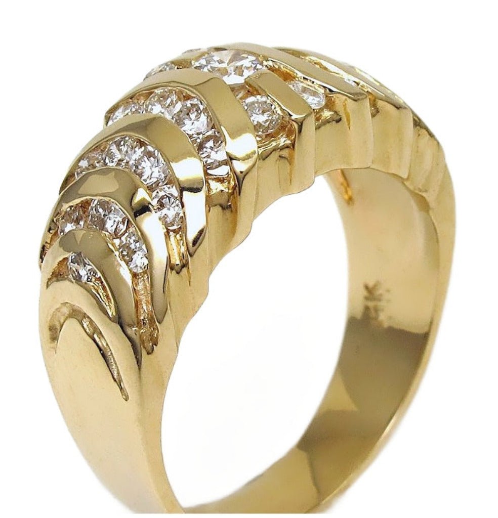 14k yellow gold dome cluster diamond channel set ring - In House Treasure