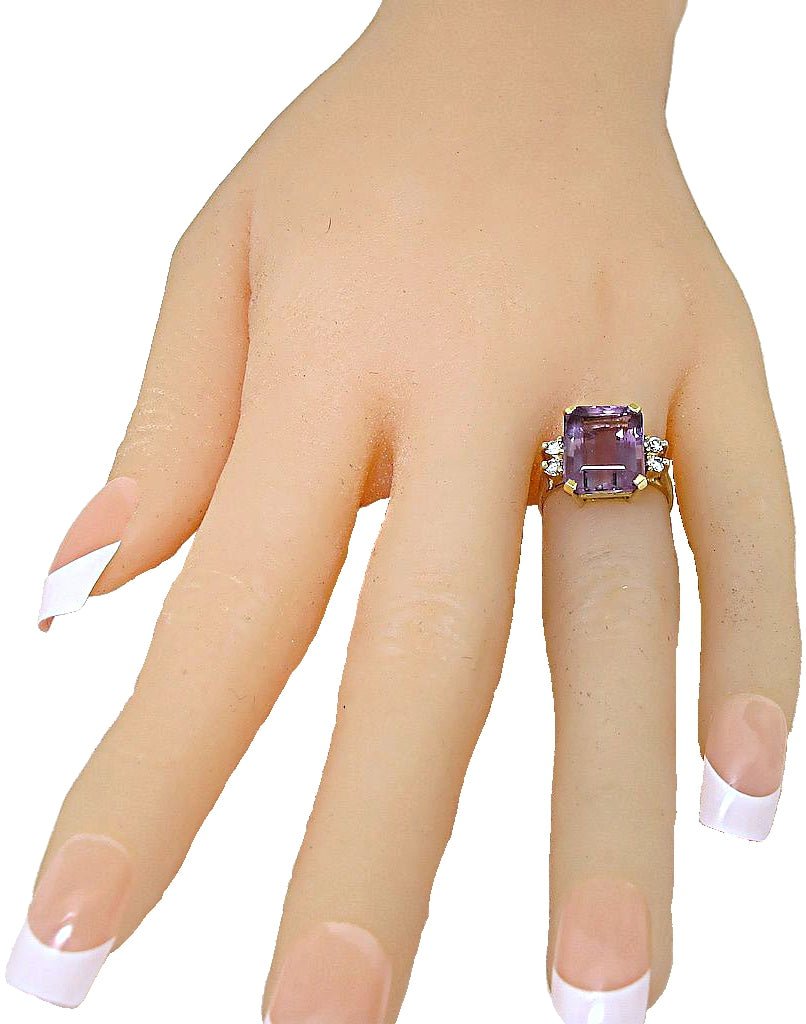 14k yellow gold emerald cut Amethyst and diamond ring - In House Treasure