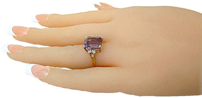 14k yellow gold emerald cut Amethyst and diamond ring - In House Treasure
