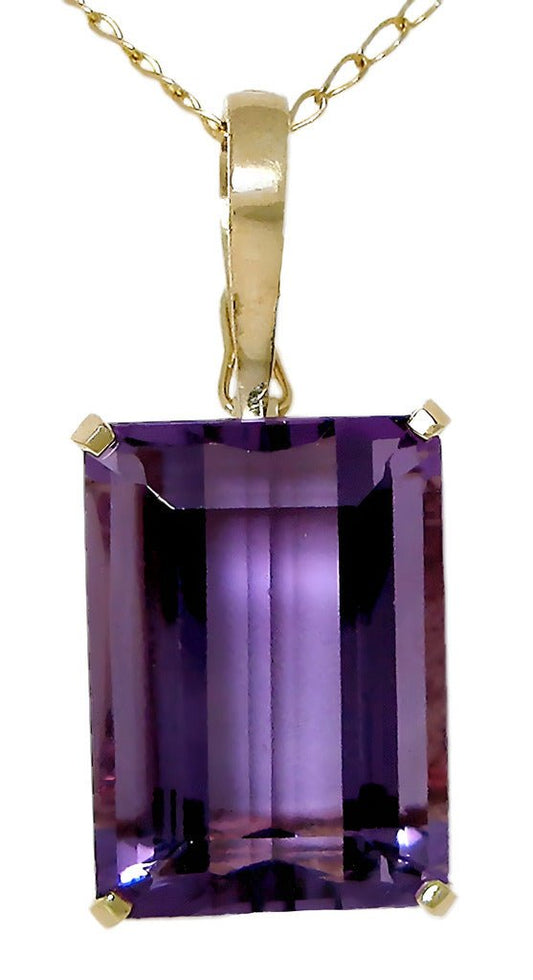 14k yellow gold Emerald cut Amethyst pendant with enhancer - In House Treasure