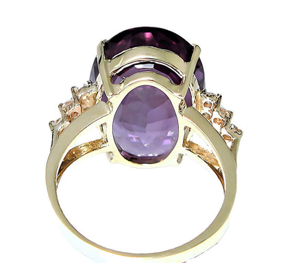 14k yellow gold oval Amethyst and diamond ring - In House Treasure