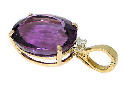 14k yellow gold Oval Amethyst pendant with enhancer and diamond - In House Treasure