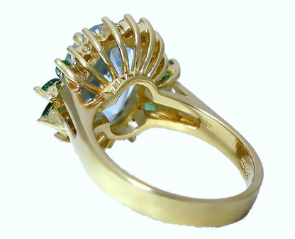 14k yellow gold Oval Aquamarine diamond and marques emerald ring - In House Treasure